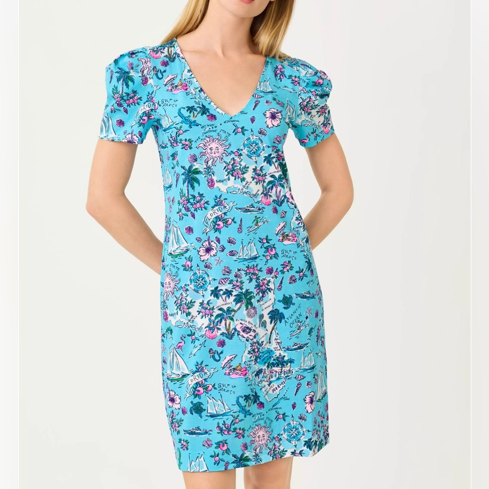 Lilly Pulitzer Aleece Dress-Amalfi Blue Lillys Roadtrip-Florida- NWT In Package - Picture 2 of 11